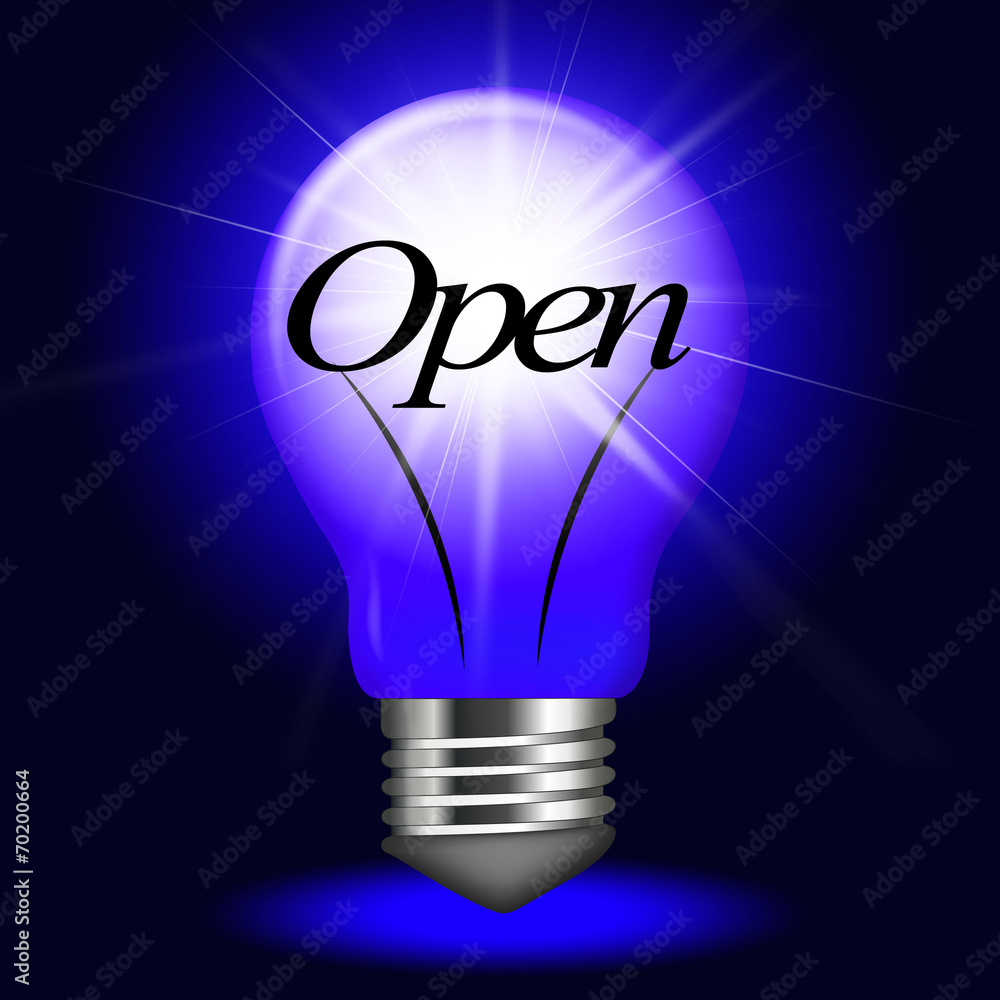 Poster open lightbulb means beginning launch and inauguration