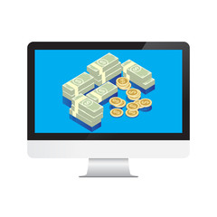 Money Dollars in desktop computer Isolate on White Background