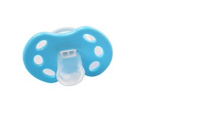 Blue pacifier over white background 