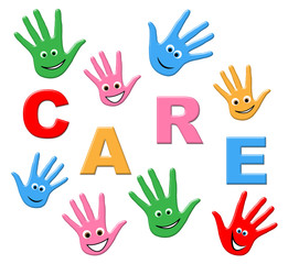 Fototapeta premium Kids Care Means Look After And Children