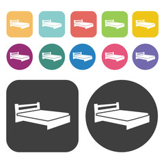 Bed icons. Bed mattress set. Round and rectangle colourful 12 bu