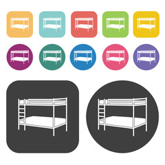 Bunk bed design icons. Bed mattress set. Round and rectangle col