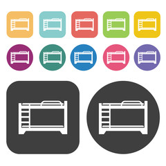 Bunk bed icons. Bed mattress set. Round and rectangle colourful