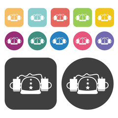 Hat and candles icons. Party beer set. Round and rectangle colou