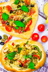 closeup pizza cheese meat basil