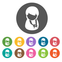 Girlscout avatar icons. Camping hiking set. Round colourful 12 b