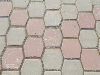 path of hexagonal colored concrete
