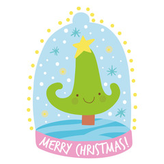 Cute Christmas tree illustration in cartoon style.
