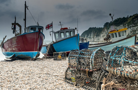 Fishing Boats On Beer Beach, Dorset