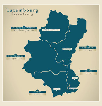 Moderne Landkarte - Luxembourg BE