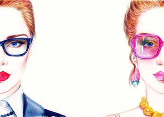 Papier Peint photo Visage aquarelle femme à lunettes