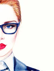 Photo sur Plexiglas Visage aquarelle femme à lunettes