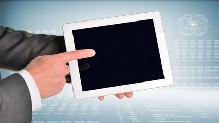 Two hands using tablet pc