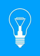 White light bulb icon on blue background