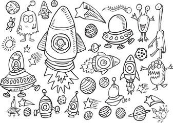 Outer Space Doodle Vector Illustration Art Set