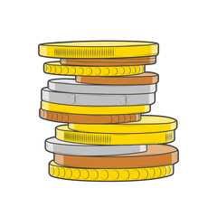 Golden, silver and bronze coins stacks