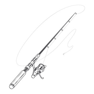 Fishing rod, spinning with bait isolated on a white background
