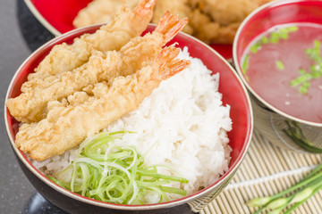 Ebi Tendon - Prawn tempura on top of boiled rice.