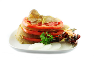 Delikatesse Ochsentomate,Süßkartoffel,Zwiebel und Chilischote