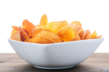 Potato chips bowl on table