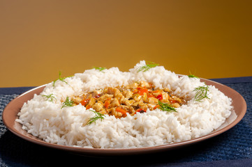 rice on brown plate