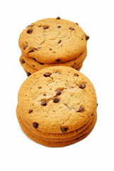 Stacked Chocolate Chip Cookies Isolated on White