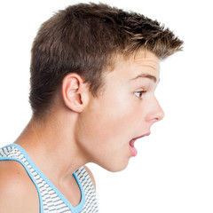 Side face view of surprised teen.