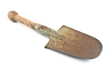Small rusty shovel isolated on white