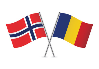 Romanian and Norwegian flags. Vector illustration.