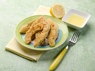 breaded avocado with lemon sauce