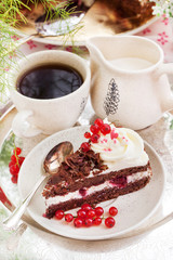 Piece of fresh homemade Black Forest cake