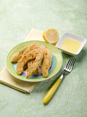 breaded avocado with lemon sauce