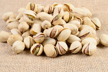 Pistachio nut on sackcloth
