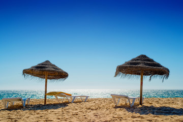 Umbrella at the shore of the Atlantic Ocean