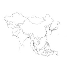 Outline on clean background of the continent of Asia