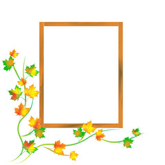 Window frame with autumn leaves, isolated on white