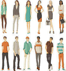 Fototapeta premium Group of fashion cartoon young people