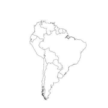 Outline on clean background of the continent of South America