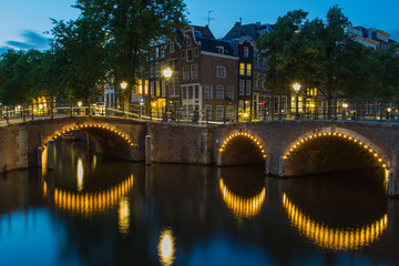 Amsterdam at night in the blue hour