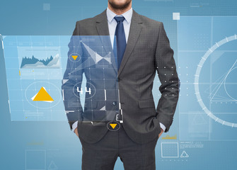 close up of businessman over blue background