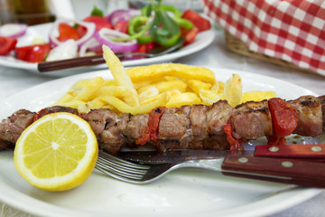 Leckerer Schaschlik mit frischen Salat