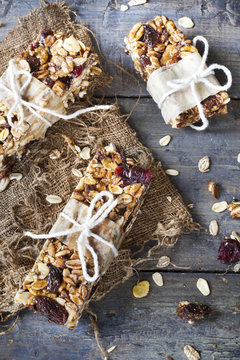 homemade rustic granola bars with handmade packaged