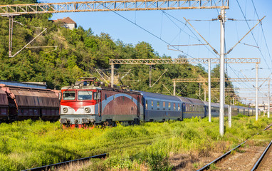 Passenger train in Sighisoara station - Romania