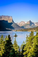 Vertical landscape view of mountain range in Glacier NP, USA