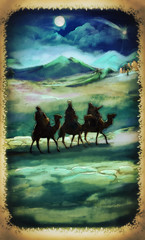 The illustration of the shooting star and three kings