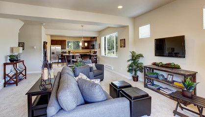 Bright beautiful  living room . Tropical theme design