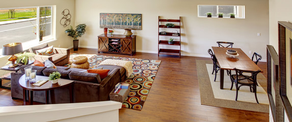 Living room. Panoramic view from staircase