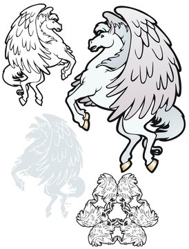 Pegasus in flight, with variations.