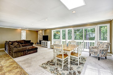 Living room interior with bright dining area