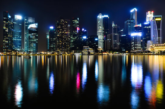 Modern Singapore Business District Skyline by Night
